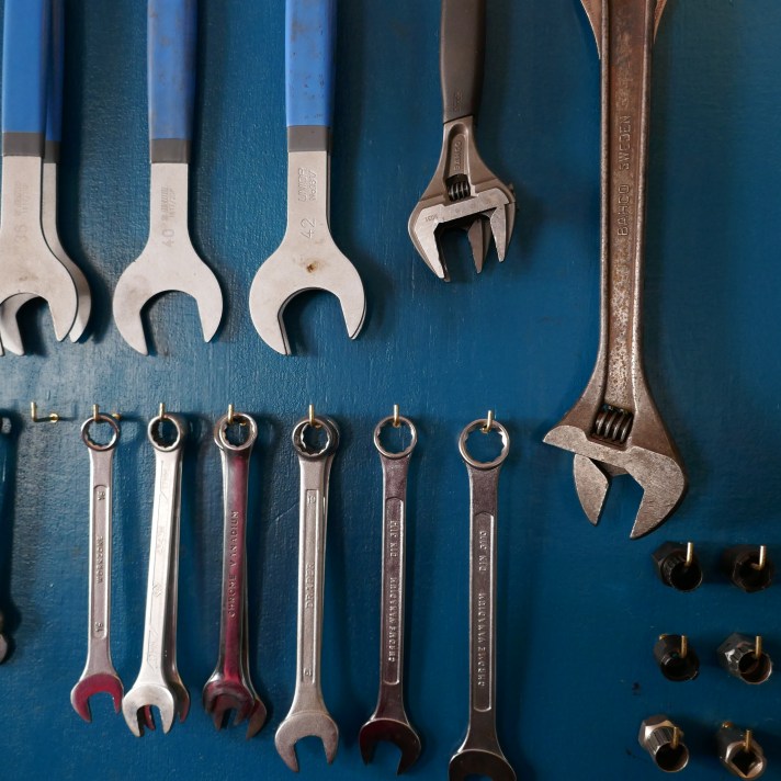 Spanners hanging on a tool board