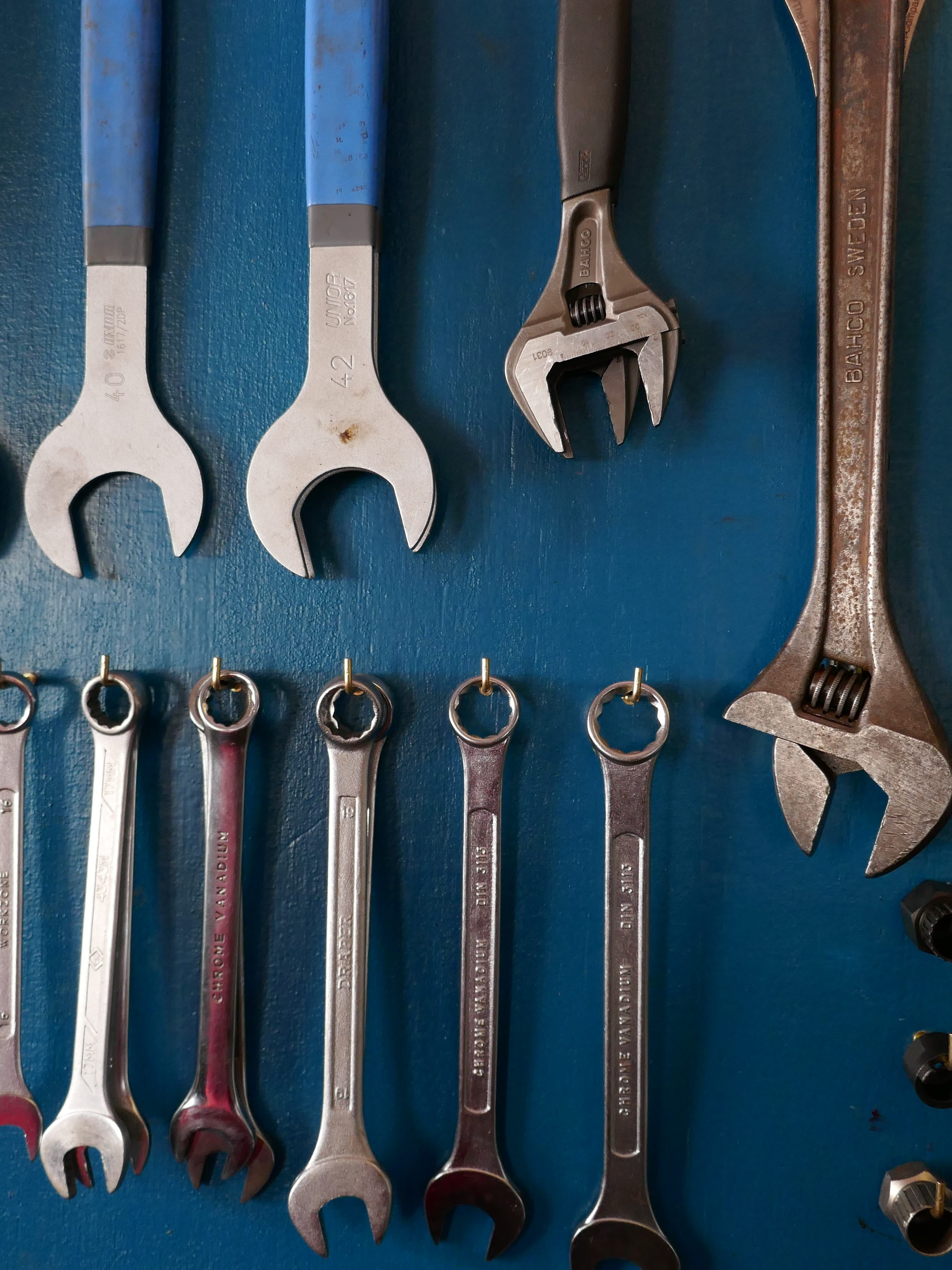 Spanners hanging on a tool board