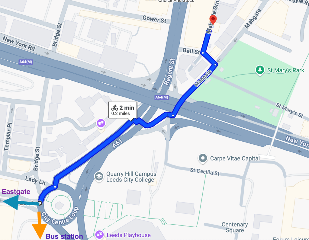 Map image showing best cycle route from the city centre